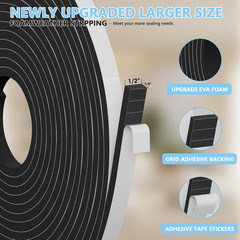33FT EVA Weather Stripping Soundproof Foam Insulation Tape with Adhesive Foam We