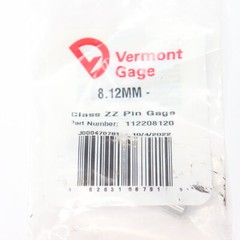 Vermont Gage Steel Pin Gage Class ZZ 8.12mm 112208120