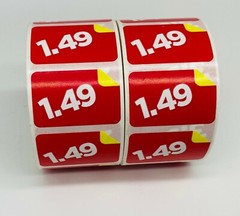 4 Rolls of 1000 1.5×1 $1.49 Product Price Point Red & Yellow Labels Stickers