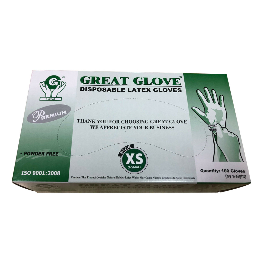 Great Glove Latex Gloves, White, Powder-Free S M L Case/ 1000 Pcs