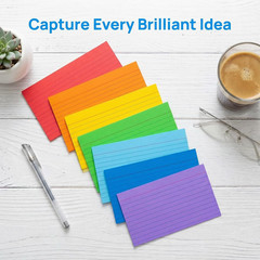 Colored Index Cards 3X5 Inches, 300 Count Neon Flash Cards with Ruled Lines, 6 C