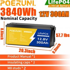 12V 300Ah LiFePO4 Lithium Battery 3840Wh Built-in BMS Deep Cycle RV Marine Solar