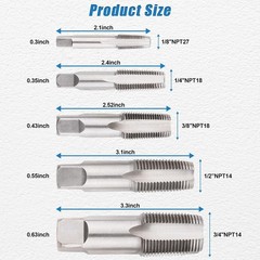 5-Piece NPT Pipe Tap Set, NPT Tap and Die Set with 1/8″, 1/4″, 3/8″, 1/2″ and