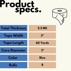 [8 Rolls] Blue Painter’s Adhesive Masking Tape Tape 5.5 Mil 3″ x 60 Yards