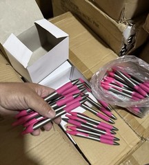 1000 Pink & Silver Retractable Click Ballpoint Pens with Rubber Grip Bulk Lot