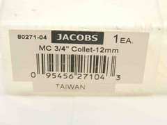 NEW JACOBS 3/4″ O.D. STRAIGHT COLLET 80271-04 SIZE 12mm .75 12.0 mm MC SLEEVE