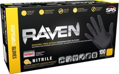 SAS Raven Black Nitrile Gloves Powder Free 7mil (10/Boxes of 100) (2XL)