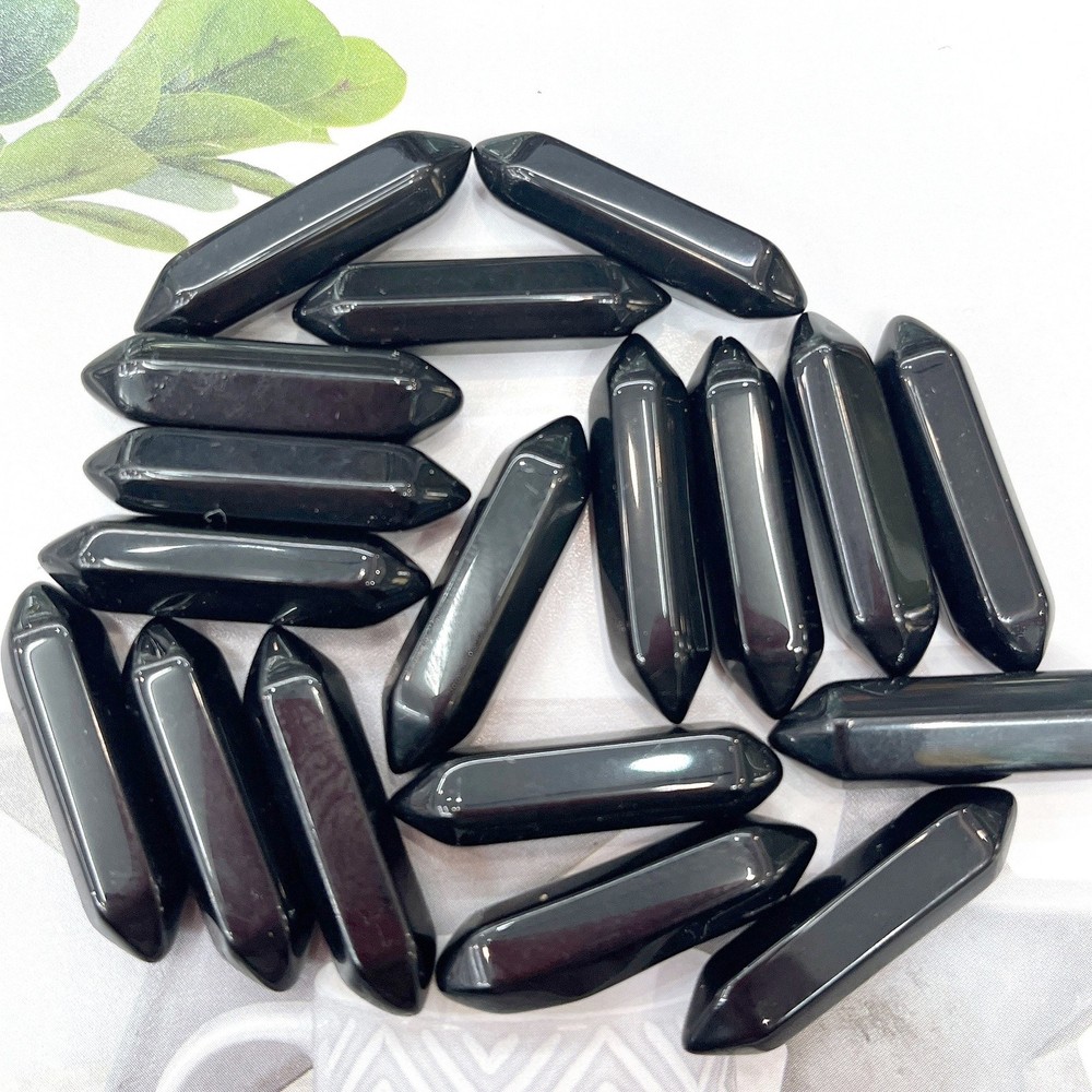 50pc Natural Obsidian Stone Healing Hexagonal Column Reiki for Home Decor 30x8mm