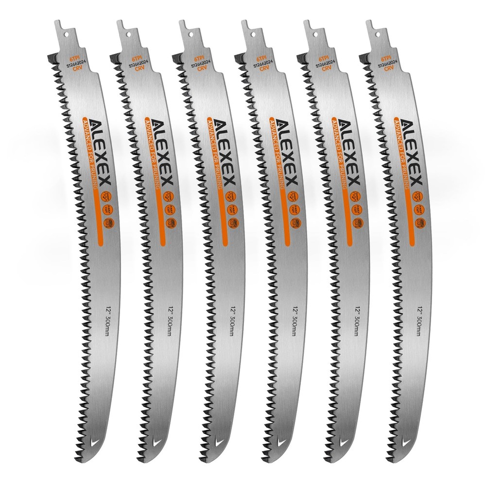 ALEXEX 6Pcs 12″ Japanese Teeth Reciprocating Saw Blades 12 Inch 6TPI, Silver