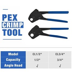 EFIELD Angle Head PEX Crimping Tool for 1/2″ & 3/4″ PEX Copper Rings w/h Cutters