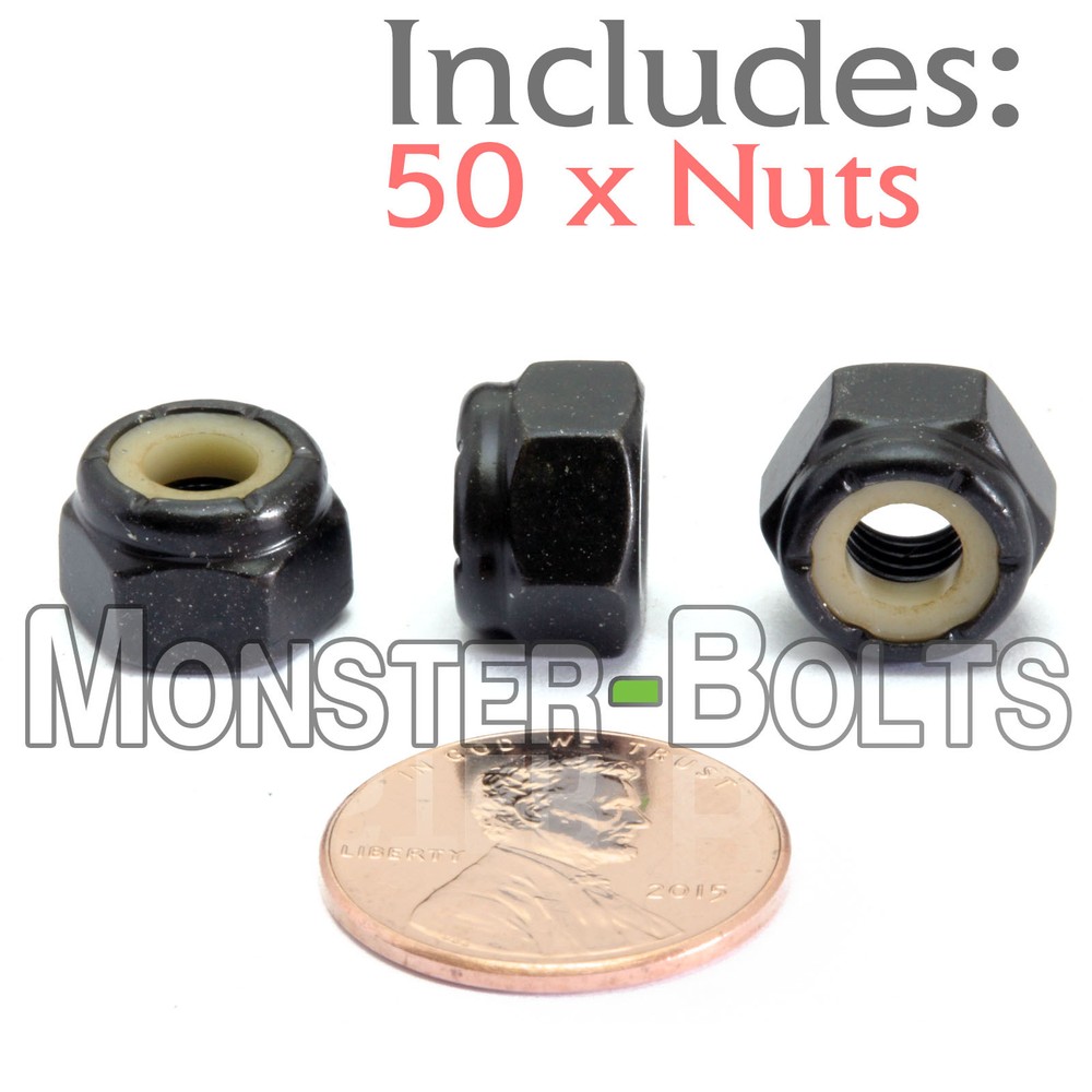 (50) 1/4-28 NE – Nylon Insert Hex Lock Nuts SAE Steel w Black Phosphate & Oil