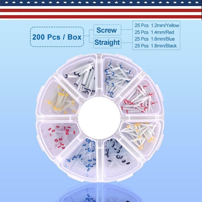 Dental Fiber Post Kit Screw Straight Post Quartz Glass Thread 1.2 1.4 1.6 1.8mm