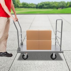 Platform Truck Cart, Heavy Duty Push Cart 2000LB with Detachable Rear Guardrail