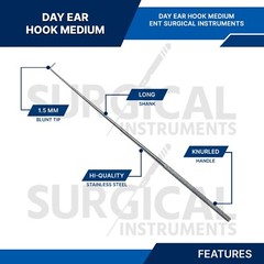 3 Pcs Day Ear Hook 6.5″ Large 1.5 MM ENT Surgical Instruments German Grade