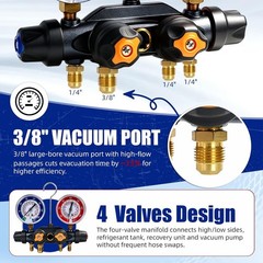 49974 A2L 4-Valve HVAC Manifold Gauge Set R-454B R-32 R-410A 80mm