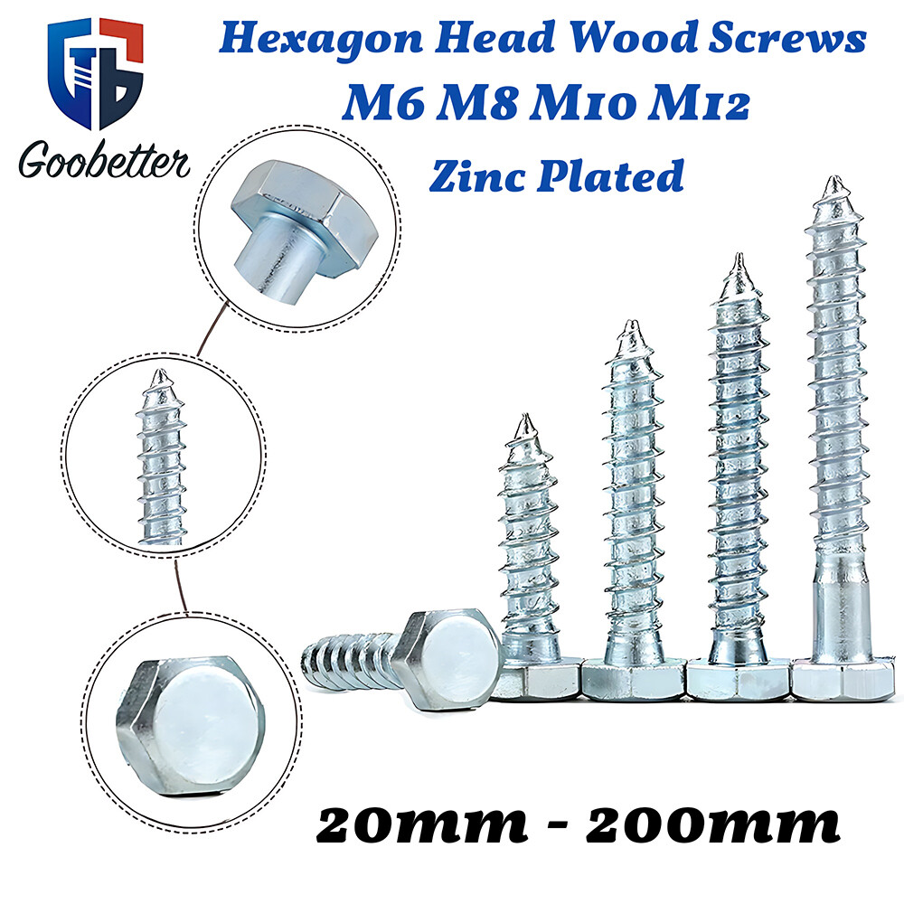 M6 M8 M10 M12 Zinc Plated Hexagon Head Wood Screws DIN 571 Lag Bolts All Length
