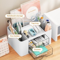 Marbrasse Pen Organizer with 2 Drawer, Multi-Functional Pencil Holder for Desk,