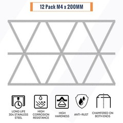 12 Pack 8/32 Inch M4 Threaded Rod w/ Hex Nuts Stainless Steel 8 Inch Studs Rods