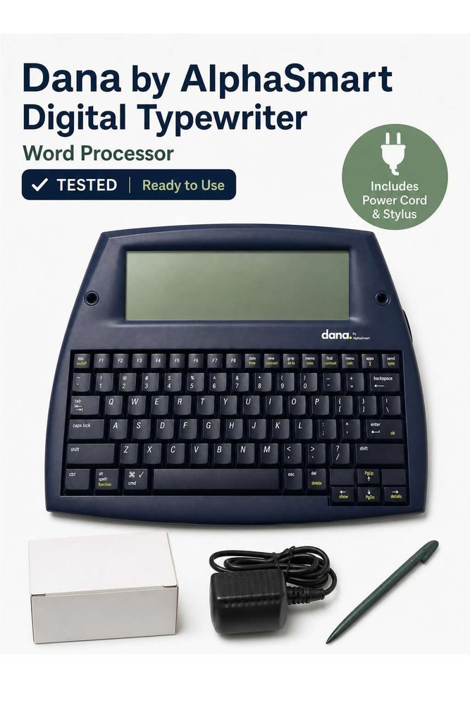 Dana by AlphaSmart Digital Typewriter Word Processor Tested. Power Cord & Stylus