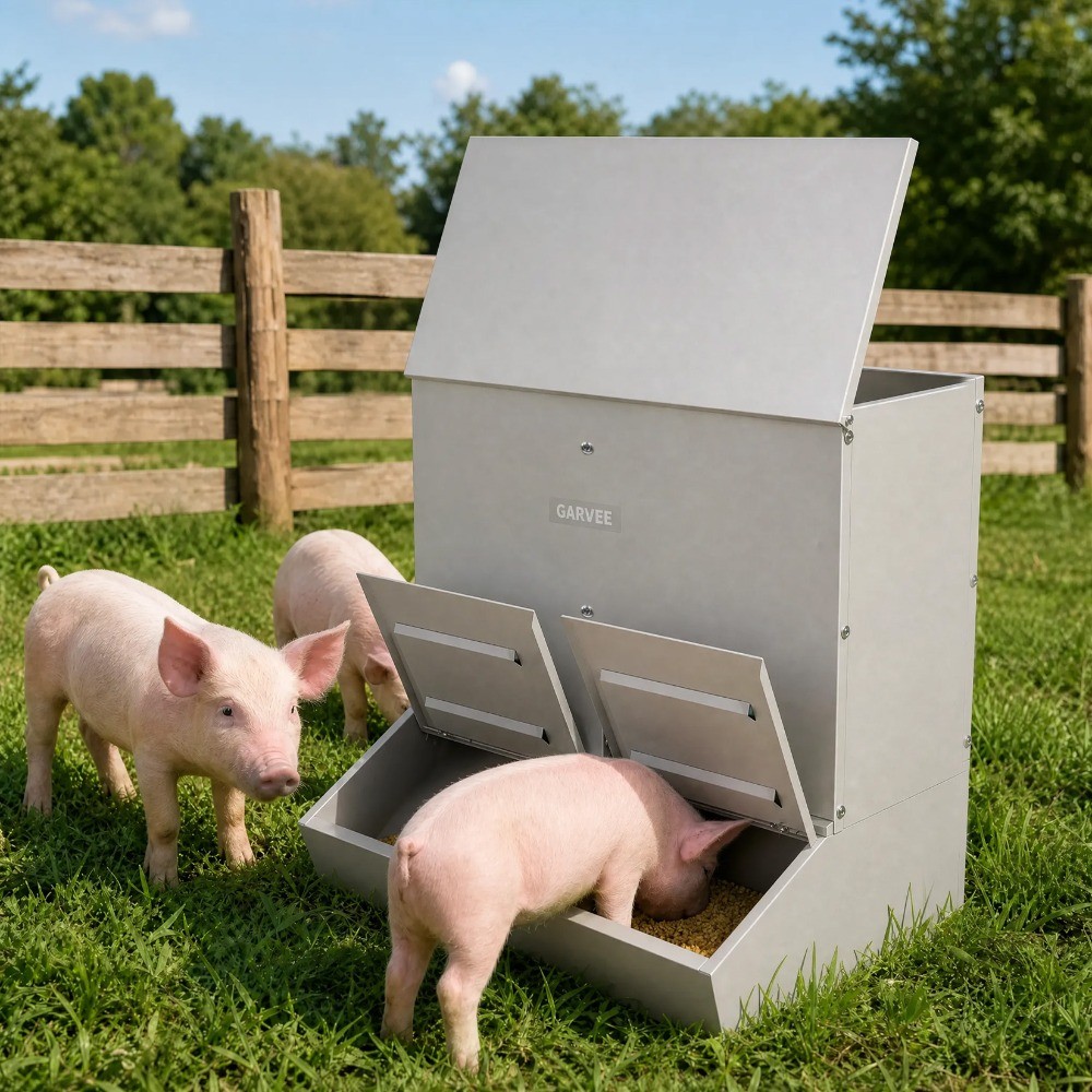 NEW🔥Hog Feeder 3.7 Bushel Metal Double Door Pig Feeder Feeding up to 8 Hogs