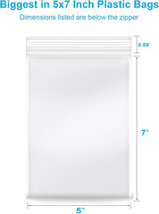 100Pc Clear Zip Poly Bags 5X7In Resealable