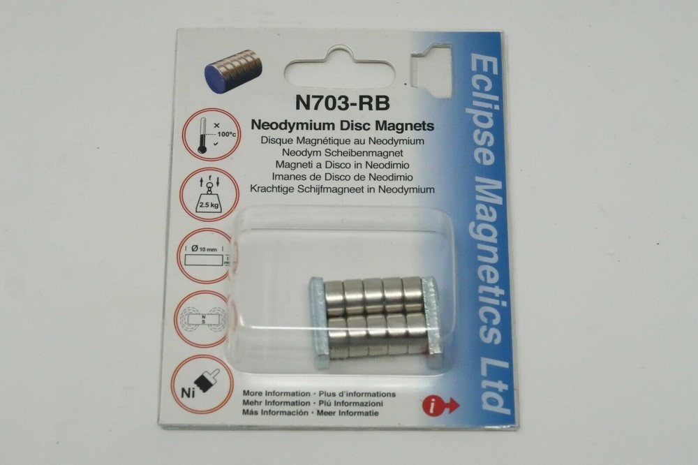 10 pcs 1 pack ECLIPSE Magnets N703-RB Neodymium Disc Magnet 10mm D x 5mm H