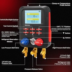 Digital Manifold Gauge, HVAC Refrigerants Digital AC Gauges Set with 2