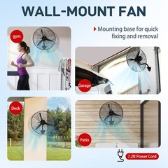 30″ Oscillating Wall Fan, 12974 CFM High Velocity Industrial Heavy Duty Shop Fan
