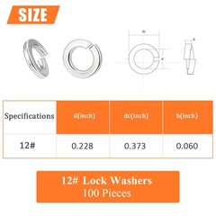 100 Pieces 12# Stainless Steel Split Lock Washers, Spring Lock Washers for Sc…