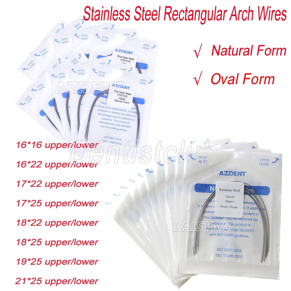 10X AZDENT Dental Stainless Steel Rectangular Arch Wires Nature Form / Oval Form
