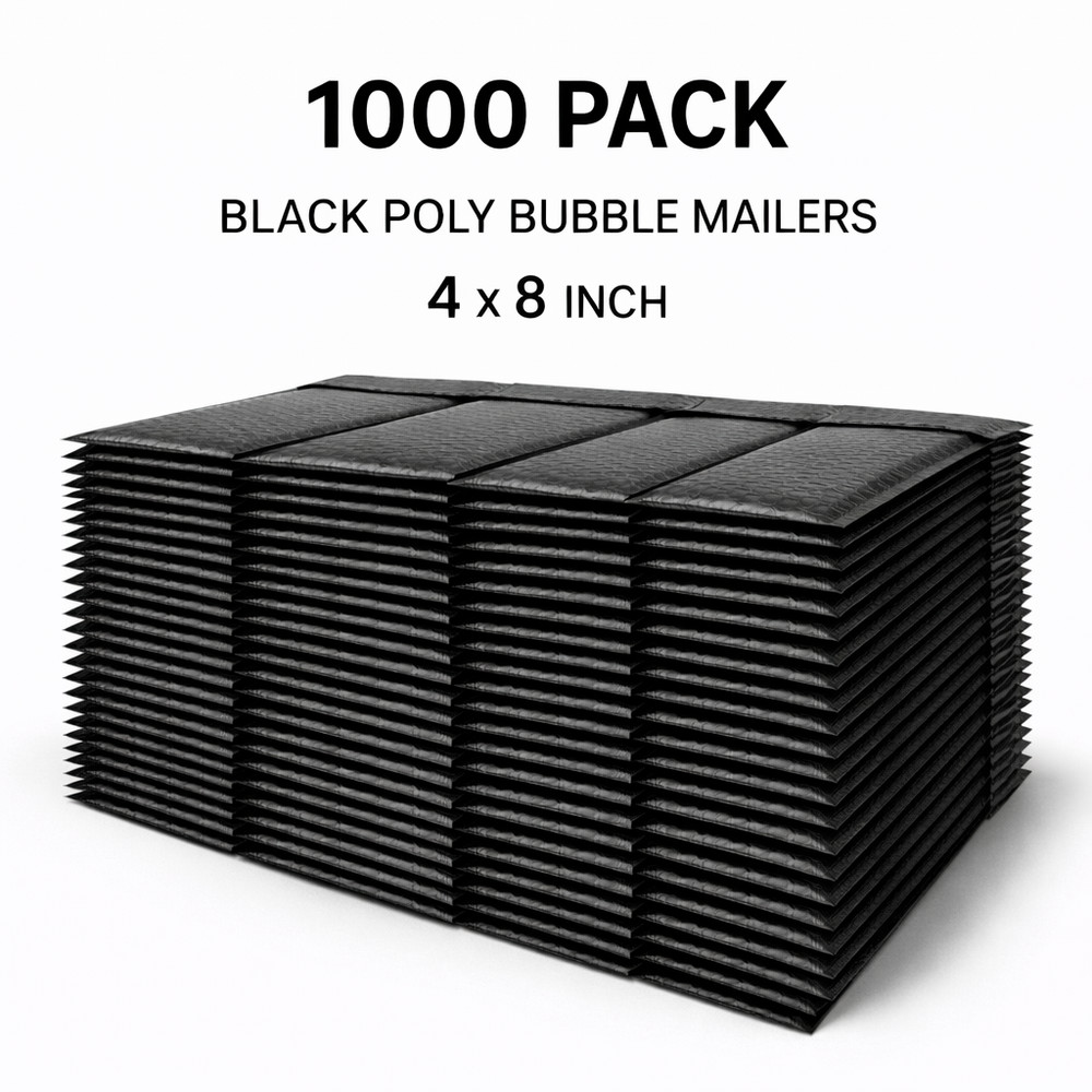 1000 Bulk Black Poly Bubble Mailers #000 4×8 Water Resistant Padded Envelopes