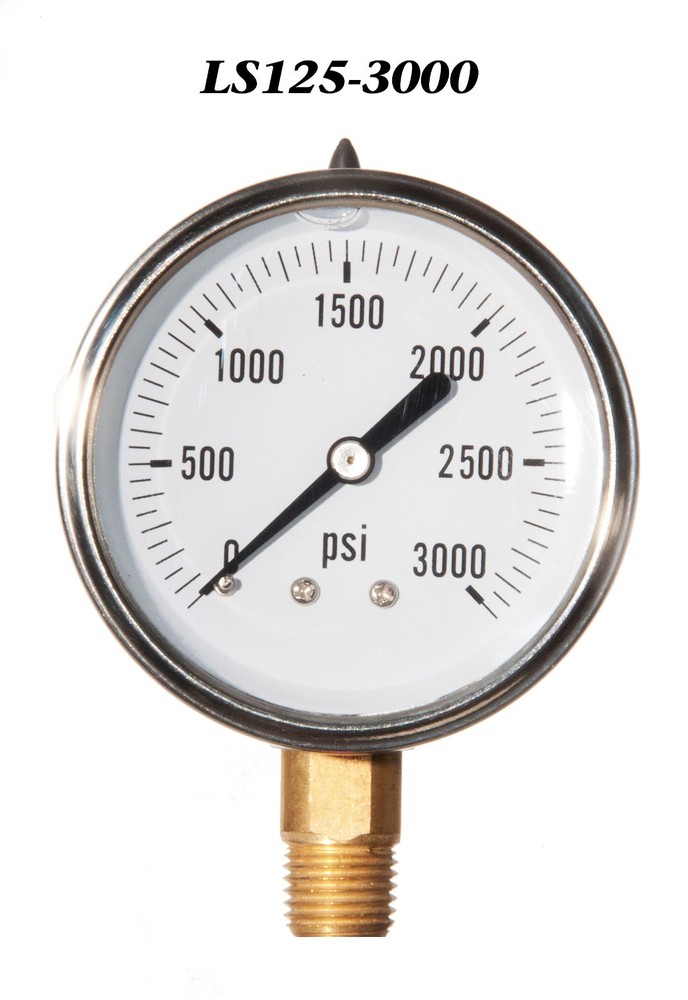 0-3000 PSI Liquid Filled Pressure Gauge, 2.5” Stainless Steel Face, 1/4″ LM NPT
