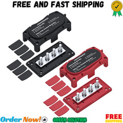 2Pcs 300A Busbar 12-48V DC Heavy Duty Copper Power Distribution Block 4 X M8 (5/