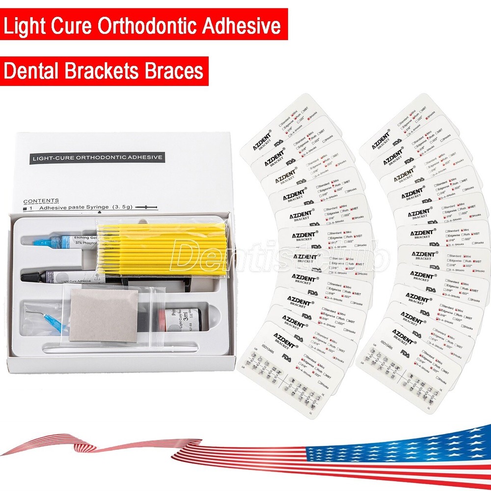 10XDental Orthodontic Brace Mini Roth.022 Hooks 345/Light Cure Brackets Adhesive