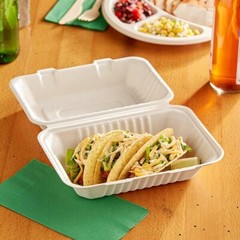 9x6x3 Inch Hinged Container PFAS-Free Compostable Biodegradable 50/ps