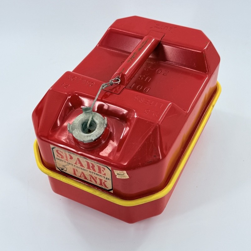 Vintage Blitz 2.5 Gallon Spare Fuel Tank Gas Can Red Metal w/ Yellow Tray