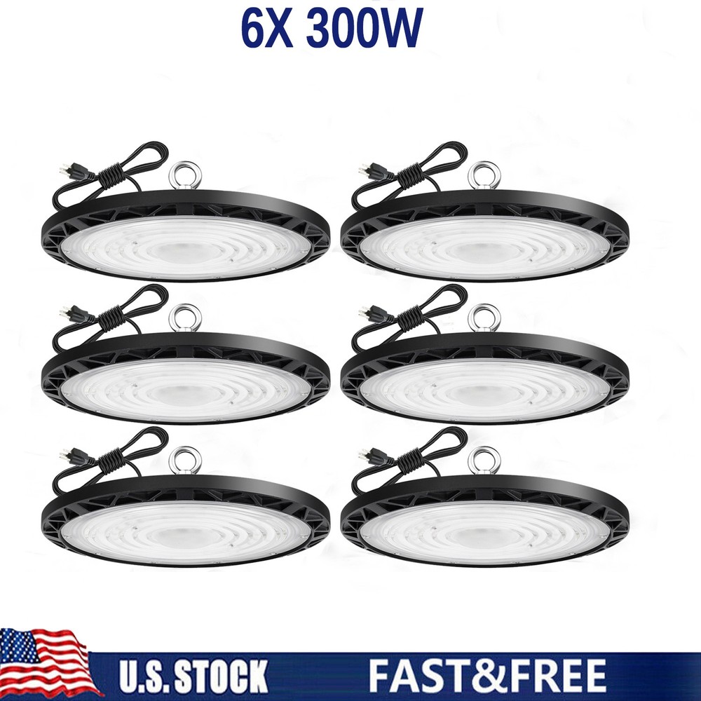 6 Pack 300W UFO Led High Bay Light Warehouse Factory Commercial Industrial 6000K