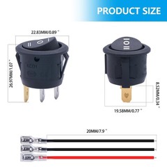 5Pcs 12V Round Rocker Switch ON/Off/ON AC 6A/250V 10A/125V SPST 3 Pin 3 Position