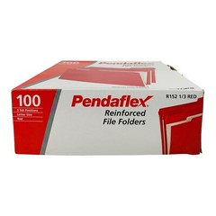 100 Folders Pendaflex Red Letter Size File Folders with Interior Grid 1/3 Cut