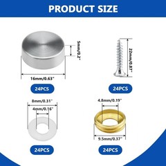24 Pcs Stainless Steel Screw Cover Cap, 0.63″/16Mm Diameter Mirror Screw Cap, De