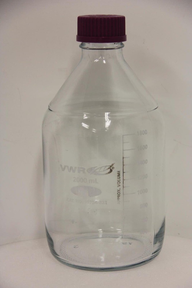 Lot of 4 VWR 10754-822 89012-122 2000mL Media Storage Bottles with GL45 Caps