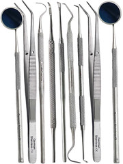 GERMAN Dental Scaler Pick Stainless Steel Tools with Inspection Mirror Set 9 PCS