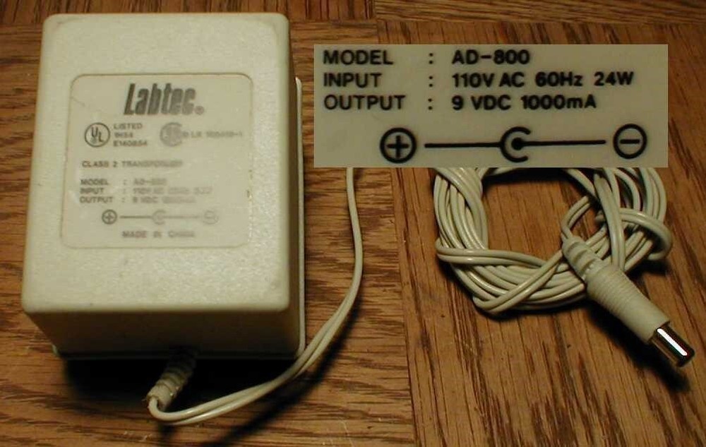 Labtec AD-800 AC Adapter 9vdc 1a 1000ma Speaker Barrel Wall