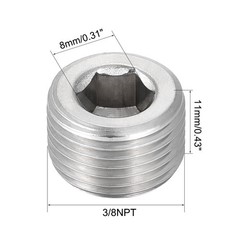 Hex Countersunk Plug Stainless Steel Pipe Fitting 3/8NPT Male Thread Socket 5Pcs