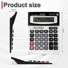 Desk Calculator, Extra Large 4in LCD Display, 12 Digits, Solar & Black