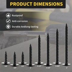 Wood Screws 1 Inch, 110 PCS Premium Phillips Truss Head Black Wood Screws, Self