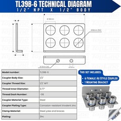 1/2” NPT Hydraulic Quick Release Coupling Break Away Mounting Bracket TL39B-6