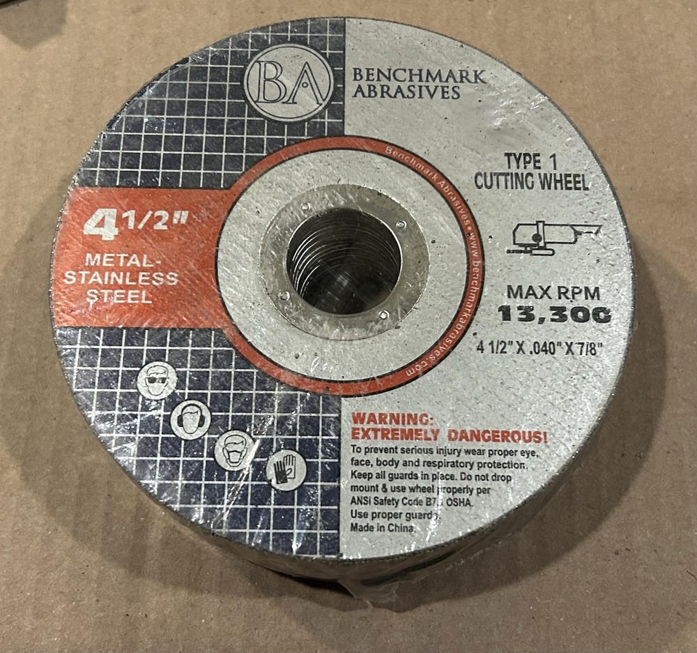 Benchmark Abrasives 4-1/2” Metal-Stainless Steel Type 1 Cutting Wheel 25 piece
