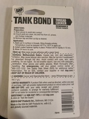 DAP Tank Bond Thread Locker Blue 6mL/.2oz Removable Medium Strength For Metals