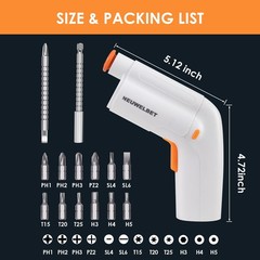 Electric Screwdriver 3.6V, 2000mAh USB-C Rechargeable, 14 PCS Kit – Compact +2.0